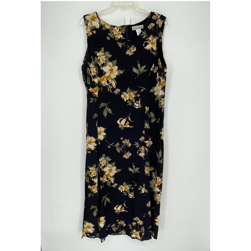 Dressbarn 90's Vintage Women's Black Floral Sleeveless Midi Dress Size 18